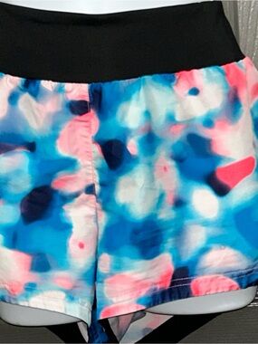 adidas Teal and Coral Tie-Dye Shorts with Pink Stitching